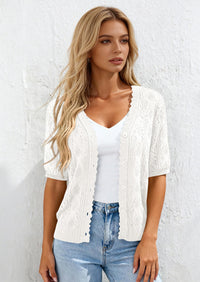 PRETTYGARDEN Short Sleeve Crochet Knit Summer Cardigans for Women Lightweight Button Down Hollow Out Sweater Beach Cover Up PRETTYGARDEN