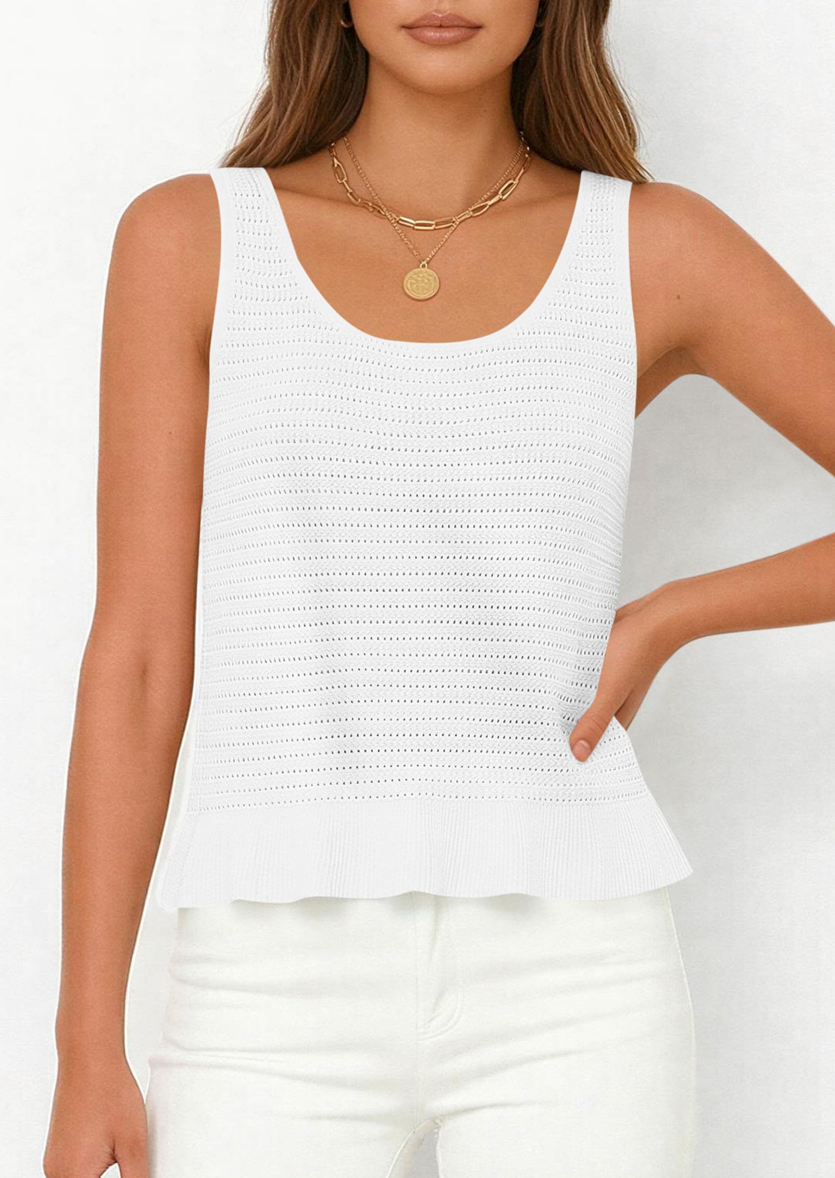 PRETTYGARDEN Womens Spring Crochet Tops Summer Sleeveless Scoop Neck Boho Sweater Tank Top Cute Beach Vacation Clothes PRETTYGARDEN