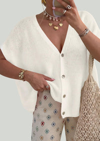 PRETTYGARDEN Batwing Short Sleeve Summer Cardigan Sweaters for Women Lightweight V Neck Button Oversized Sweater Tops PRETTYGARDEN