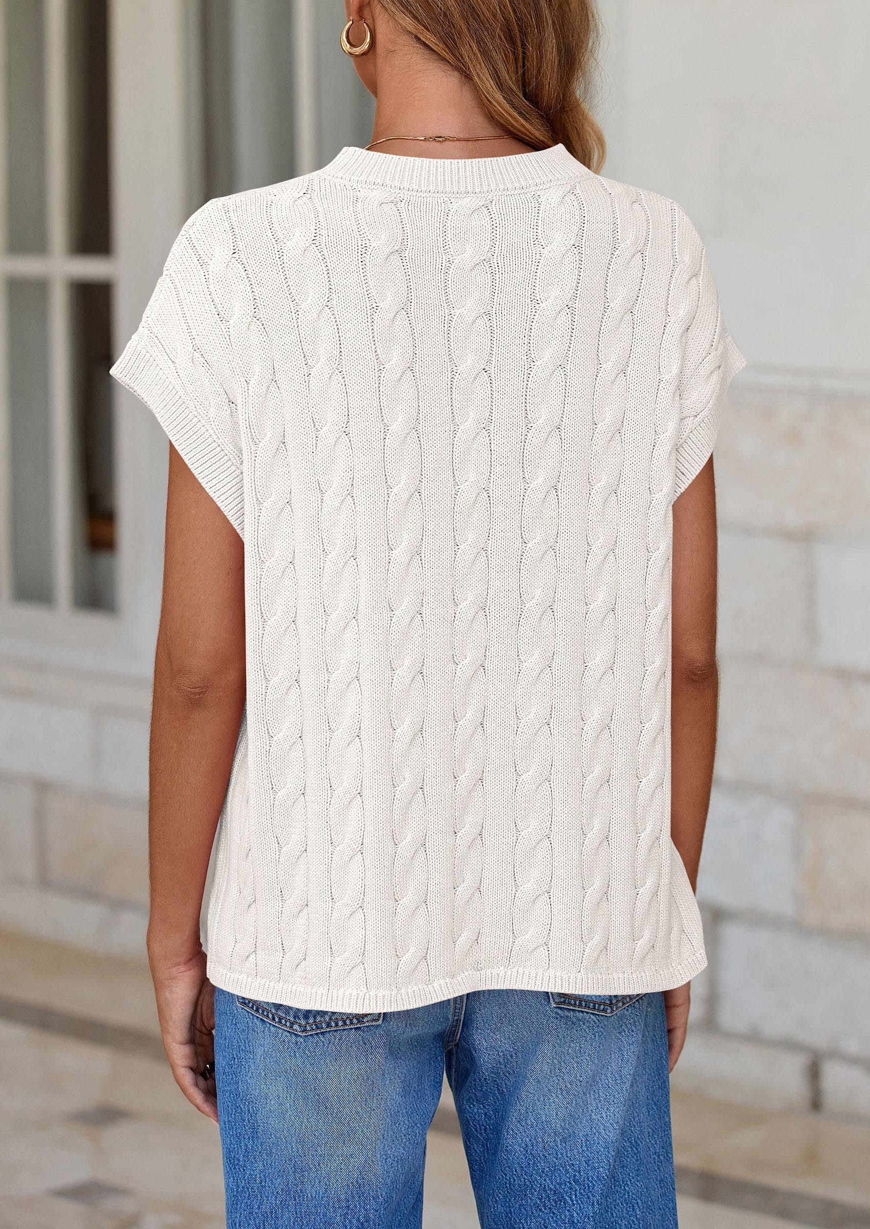 PRETTYGARDEN Women's Sweater Vest Summer Short Sleeve Tops Casual Crewneck Knit Oversized Pullover Trendy Spring Outfits