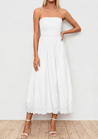 PRETTYGARDEN Womens Summer Dresses Sexy Sleeveless Tube Top Long Dress Eyelet Cotton Maxi Beach Sundress Pockets