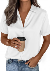 PRETTYGARDEN Women's Summer Button Down Shirts Short Sleeve Work Tops Dressy Blouses Spring Business Casual Outfits PRETTYGARDEN