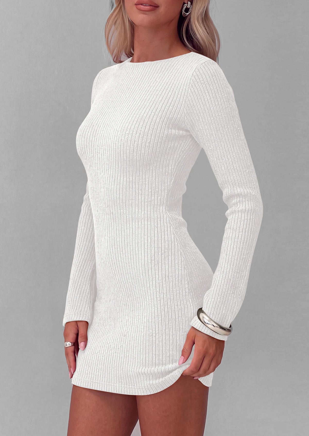 PRETTYGARDEN Womens Fall Bell Long Sleeve Mini Dress 2026 Casual Boat Neck Ribbed Bodycon Short Party Cocktail Dresses