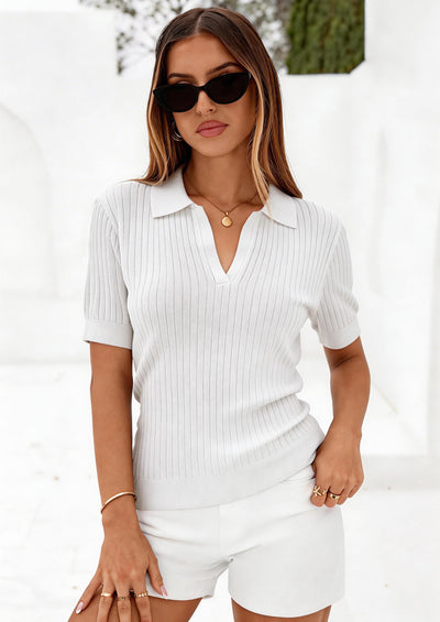 PRETTYGARDEN Women's Short Sleeve Sweater Spring Polo Shirts Ribbed Knit V Neck Business Casual Tops Summer Work Clothes
