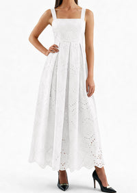 PRETTYGARDEN Womens Sleeveless Maxi Summer Dresses Hollow Out Eyelet Square Neck Ruffle Flowy Beach Vacation Sundress PRETTYGARDEN