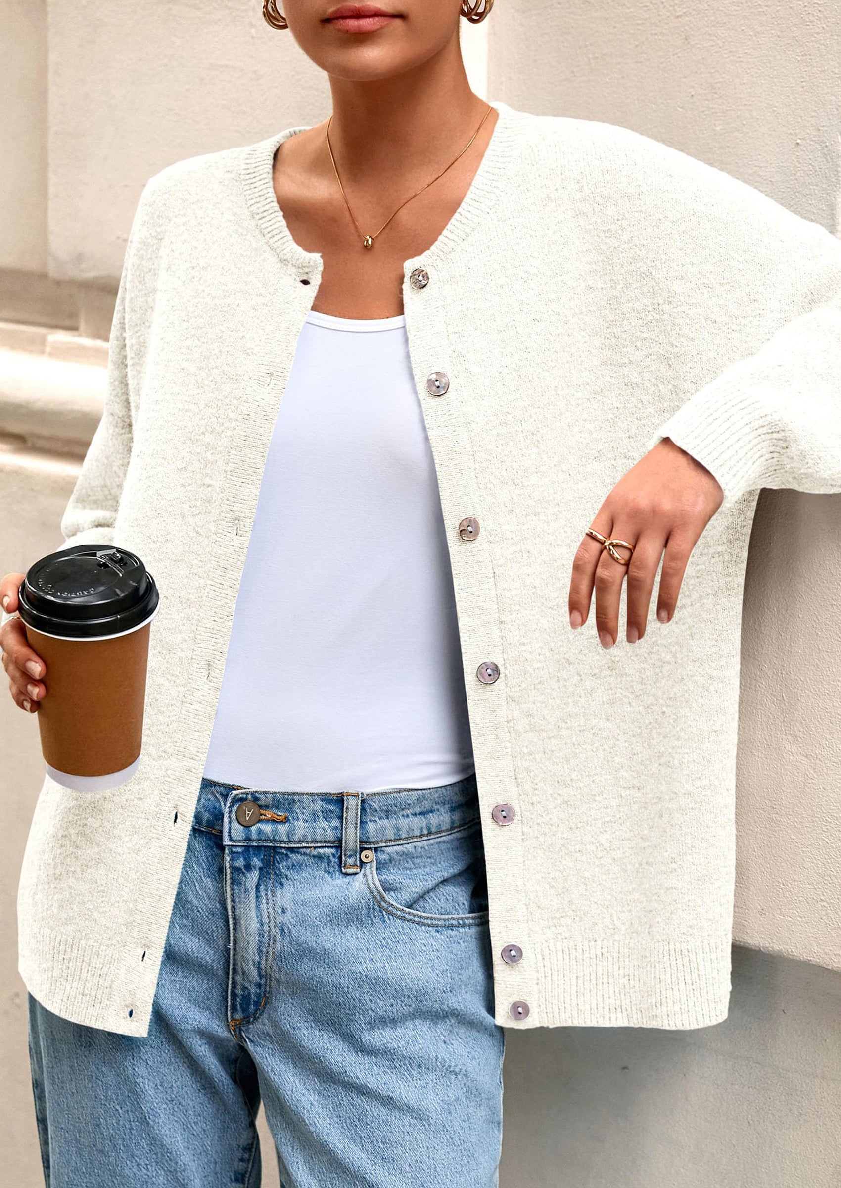 PRETTYGARDEN Fall Long Sleeve Cardigans for Women Trendy Open Front Winter Button Down Crewneck Soft Knit Sweater Jacket