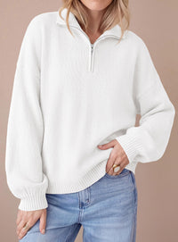 PRETTYGARDEN Women's Quarter Zip Pullover Oversized Sweaters | Collared Neck, Long Balloon Sleeve, Jumper Tops, Soft Cozy Knit, Ribbed Hem, Loose Fit, Fall Outfits, Winter Fashion Clothing