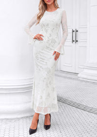 PRETTYGARDEN Women's Long Sleeve Maxi Floral Mesh Fall Wedding Guest Dress