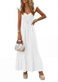 PRETTYGARDEN Women's Summer Casual Maxi Dresses Cap Sleeve V Neck Smocked Long Pockets Party Sundress Vacation Outfits PRETTYGARDEN