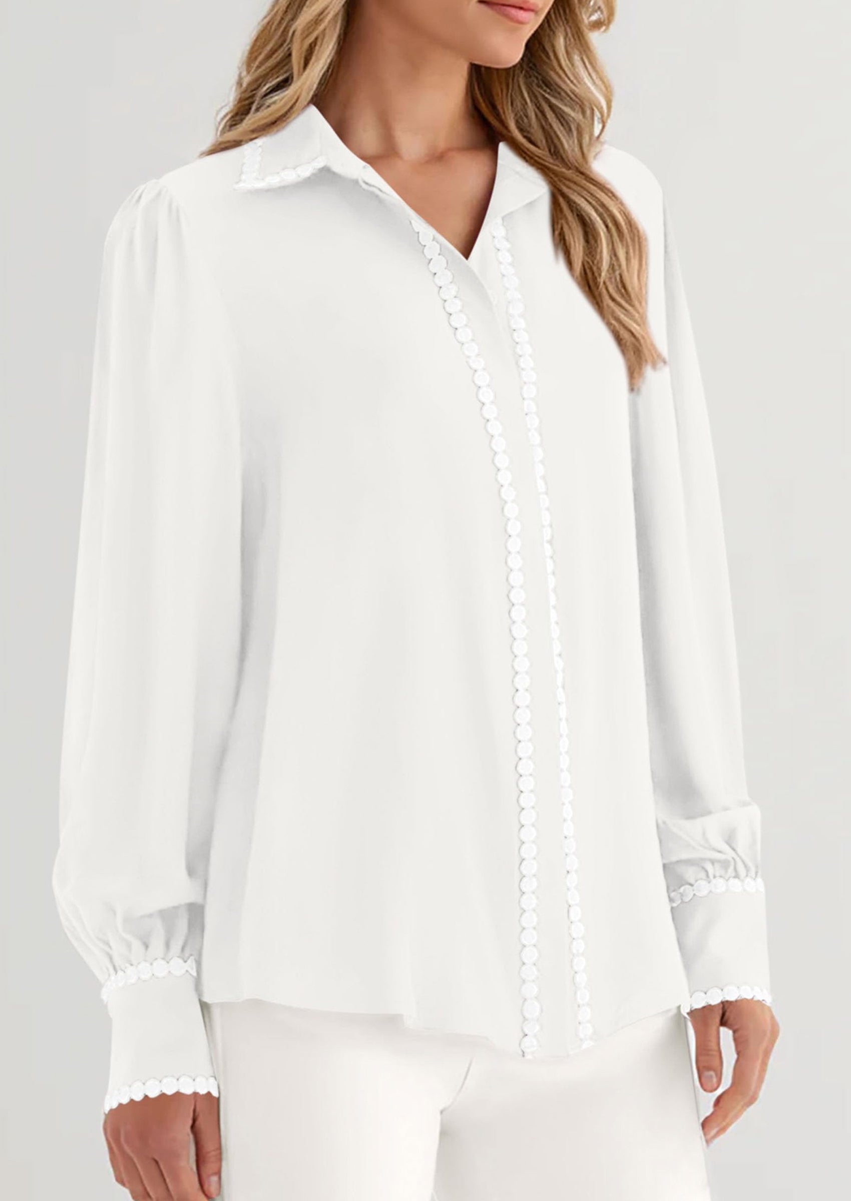 PRETTYGARDEN Womens Long Sleeve Button Down Shirts Trendy V Neck Loose Fit Fall Tops Collared Dressy Casual Blouses