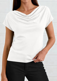 PRETTYGARDEN Blouses for Women Dressy Casual 2026 Summer Cowl Neck Short Sleeve Tops Spring Work Office Teacher Shirts PRETTYGARDEN