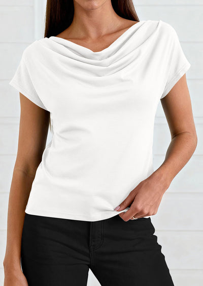 PRETTYGARDEN Blouses for Women Dressy Casual 2026 Summer Cowl Neck Short Sleeve Tops Spring Work Office Teacher Shirts PRETTYGARDEN