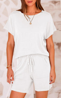 PRETTYGARDEN Two Piece Set for Women Summer Lounge Sets Shorts And Short Sleeve Tops Knitted Matching Travel Spring Outfits PRETTYGARDEN