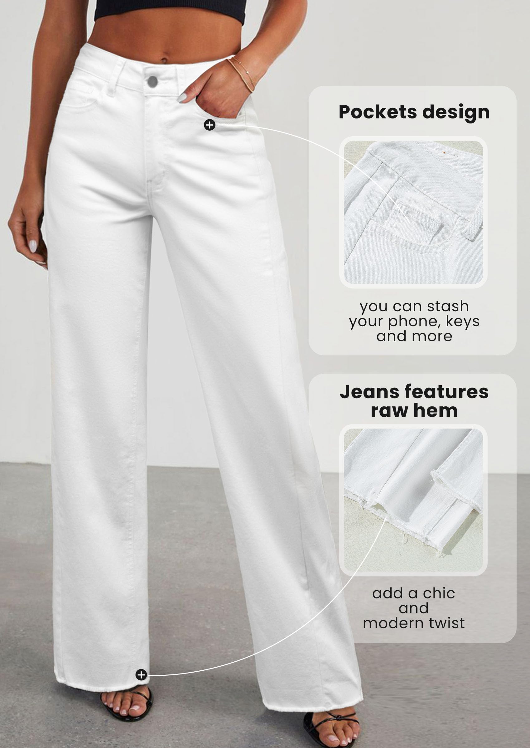 PRETTYGARDEN Wide Leg Jeans for Women Trendy High Waisted Stretchy Baggy Raw Hem Denim Palazzo Pants with Pockets