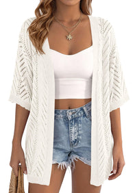 PRETTYGARDEN Summer Cardigan Sweaters for Women Lightweight  Short Sleeve Knit Coverup Spring Beach Vacation Clothes PRETTYGARDEN