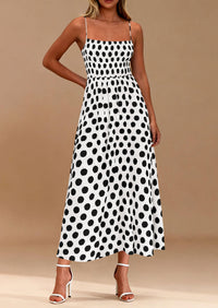 PRETTYGARDEN Womens Summer Dresses Spring Sleeveless Spaghetti Straps Casual Midi Dress Polka Dot Smocked Beach Sundress PRETTYGARDEN