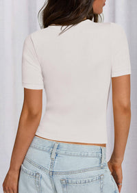 PRETTYGARDEN Women Summer Crew Neck Short Sleeve Tops Ribbed Knit Slim Fit Fashion Basic Tee Shirts Casual Going Out Top PRETTYGARDEN