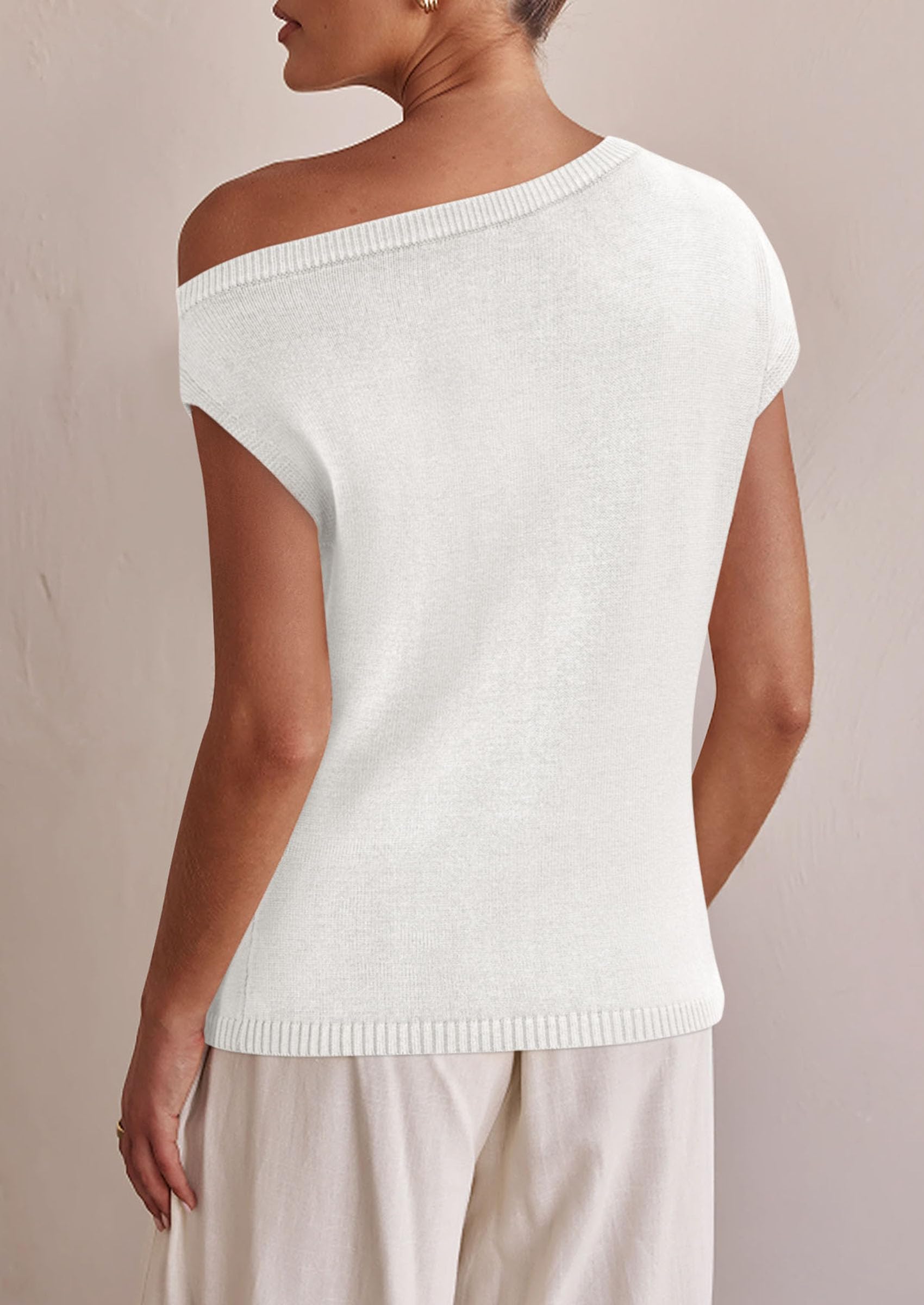 PRETTYGARDEN Womens Off The Shoulder Tops Summer Casual Short Sleeve Tunic T Shirts Lightweight Knit Sweaters