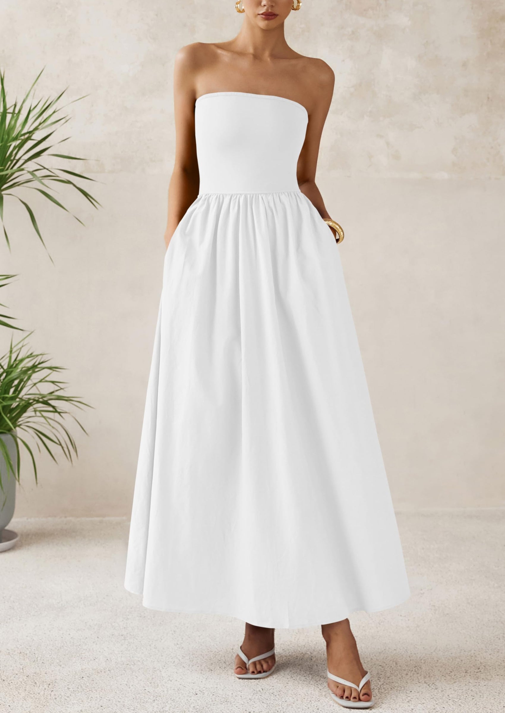 PRETTYGARDEN Women Summer Elegant Strapless Maxi Dress Tube Top Dress A Line Flowy Long Wedding Party Cocktail Dresses