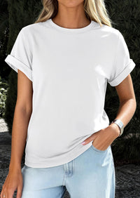 PRETTYGARDEN Womens Summer Tops Spring Casual Rolled Short Sleeve Basic Tees Crew Neck Work Shirts Fashion Clothing PRETTYGARDEN