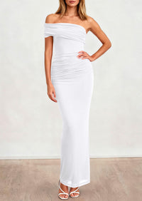 PRETTYGARDEN Women's Wedding Guest Cocktail Dresses One Off The Shoulder Ruched Bodycon Formal Maxi Party Summer Outfits PRETTYGARDEN