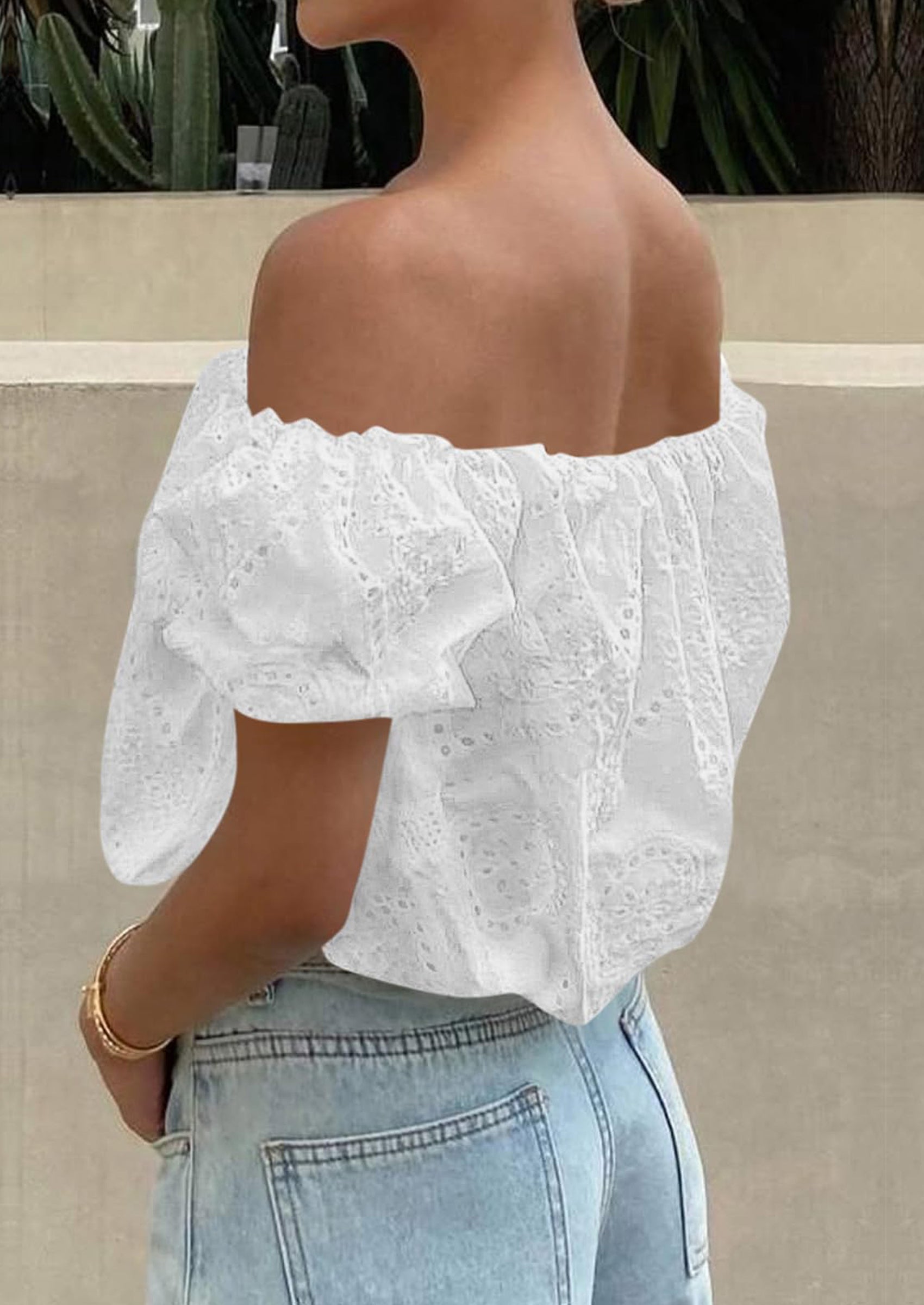 PRETTYGARDEN Women's Summer Off The Shoulder Tops Dressy Casual Puff Short Sleeve Embroidered Eyelet Cute Blouse Shirts PRETTYGARDEN