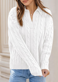 PRETTYGARDEN Fall Cable Knit Oversized Sweaters for Women Polo V Neck Long Sleeve Casual Chunky Sweater Pullover Tops PRETTYGARDEN