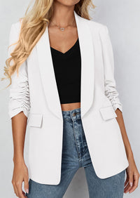 PRETTYGARDEN Women's Spring Blazers Business Casual Outfits Open Front Ruched 3/4 Sleeve Lightweight Work Suits Jackets PRETTYGARDEN