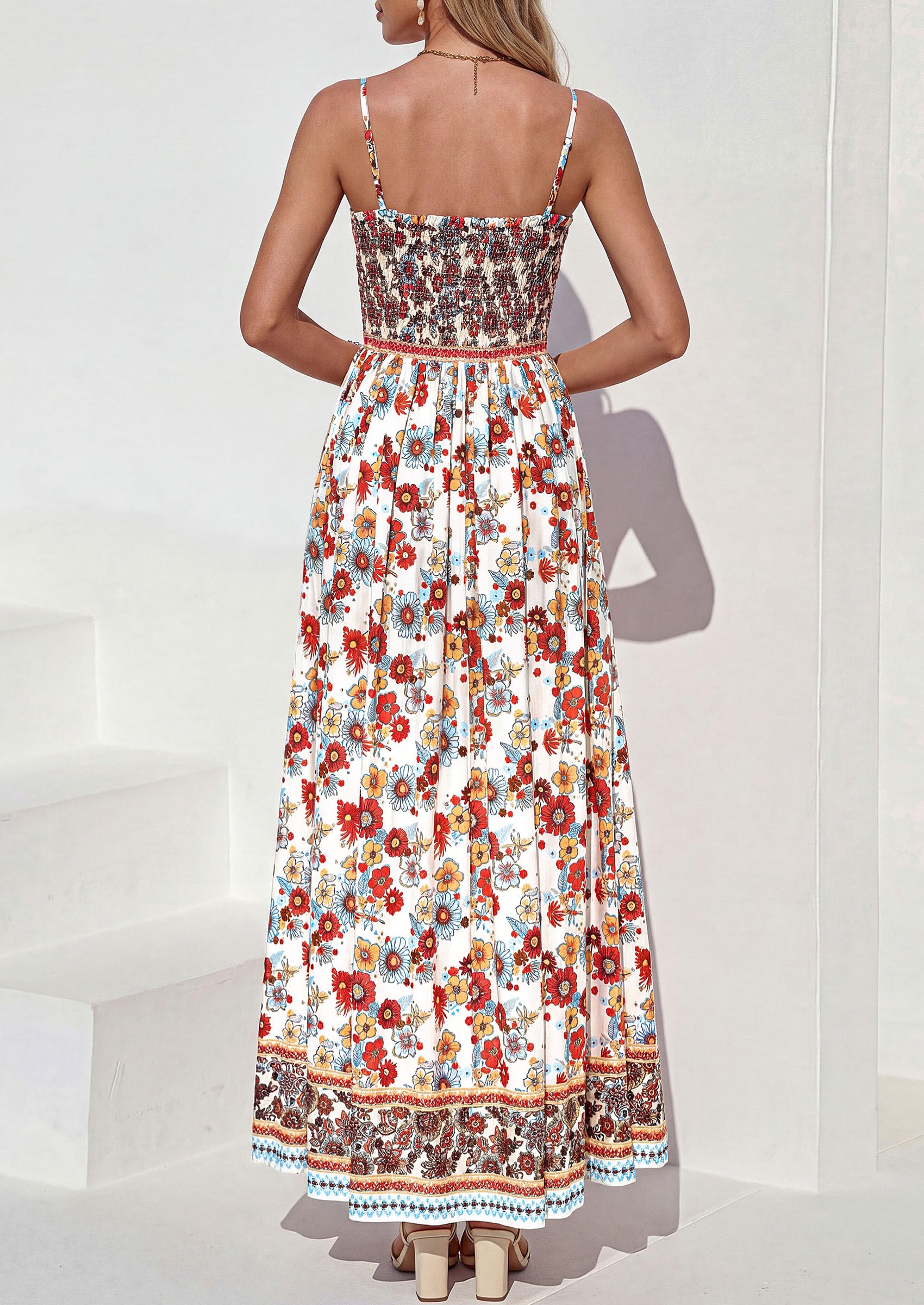 PRETTYGARDEN Womens Floral Maxi Dress Boho Casual Summer Spaghetti Strap Smocked Sleeveless Flowy Beach Vacation Dresses