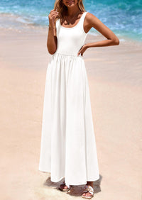 PRETTYGARDEN Womens Summer Casual Scoop Neck Sleeveless Long Dresses Tank Top Patchwork Aline Swing Maxi Dress with Pockets