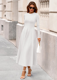 PRETTYGARDEN Women's Fall Long Sleeve Midi Dress Casual Elegant Ruffle Flowy A Line Swing Cocktail Party Dresses