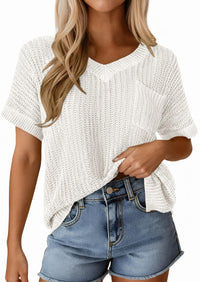 PRETTYGARDEN Women's Spring Short Sleeve Sweaters Lightweight V Neck Casual Going Out Summer T PRETTYGARDEN