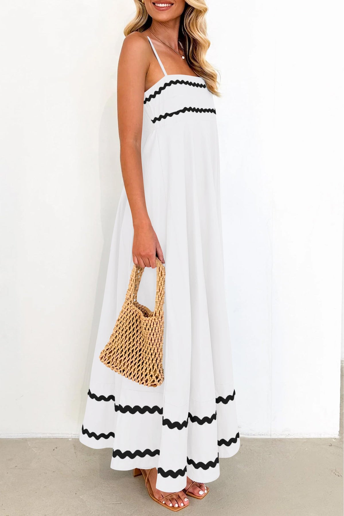 Summer Flowy Maxi Dress Casual Sleeveless Spaghetti Strap Ruffle Beach Long Dresses