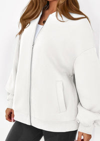 KIRUNDO Oversized Sweatshirt for Women Zip Up Bomber Jacket Fall Fashion Casual Long Sleeve Outerwear Winter Outfits PRETTYGARDEN