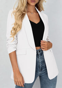 PRETTYGARDEN Women's Spring Blazers Business Casual Outfits Open Front Ruched 3/4 Sleeve Lightweight Work Suits Jackets PRETTYGARDEN