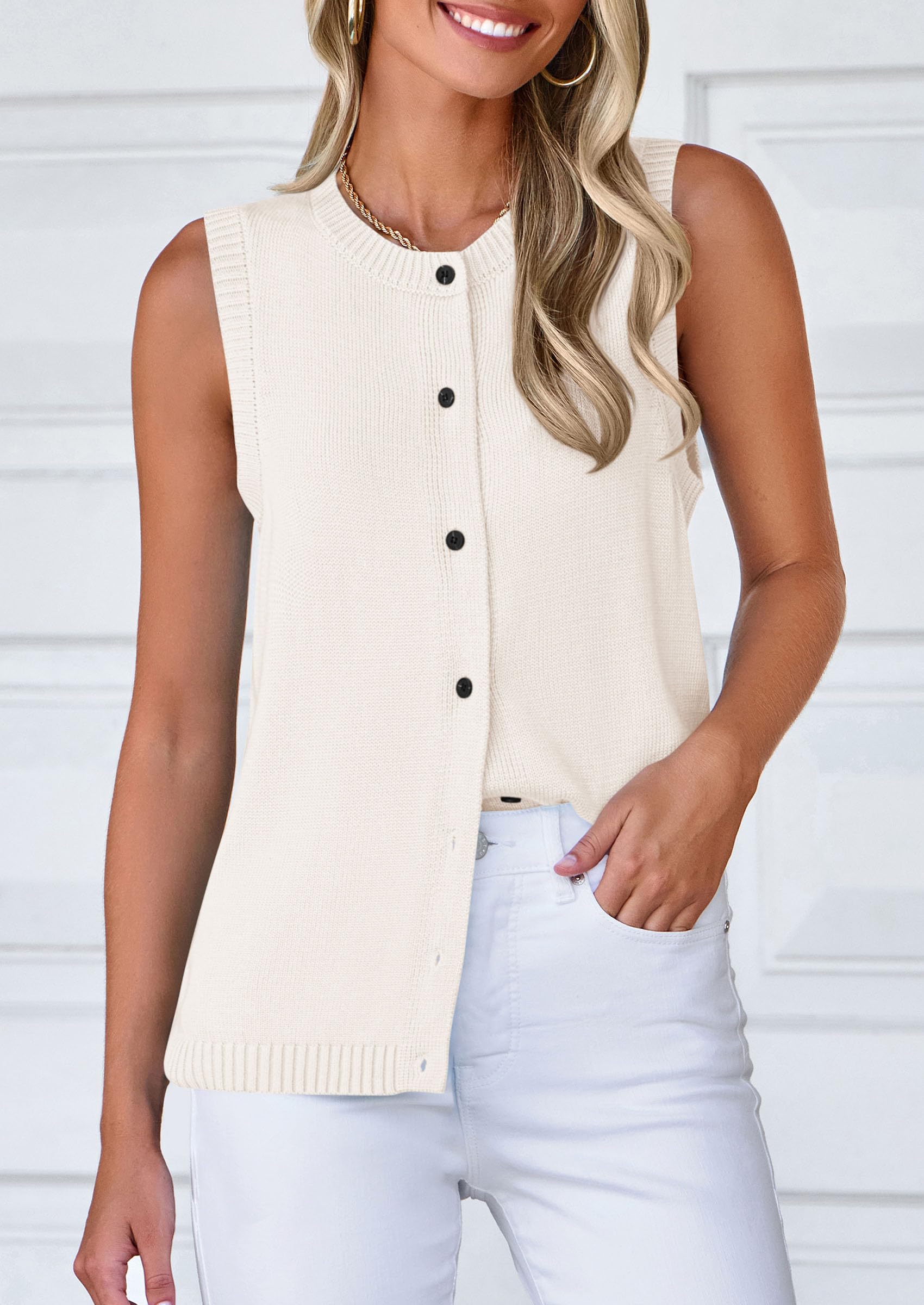 PRETTYGARDEN Sweater Vest Women Spring Summer Casual Lightweight Knit Sleeveless Button Down Tank Tops Trendy Clothes