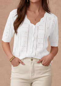 PRETTYGARDEN Womens Short Sleeve Crochet Knit Sweater Spring Fashion Button Down Lightweight Cardigans Summer Tops PRETTYGARDEN