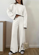 2 Piece Fall Outfits Long Sleeve Crop Top Wide Leg Pants Knit Pullover Sweater Lounge Set