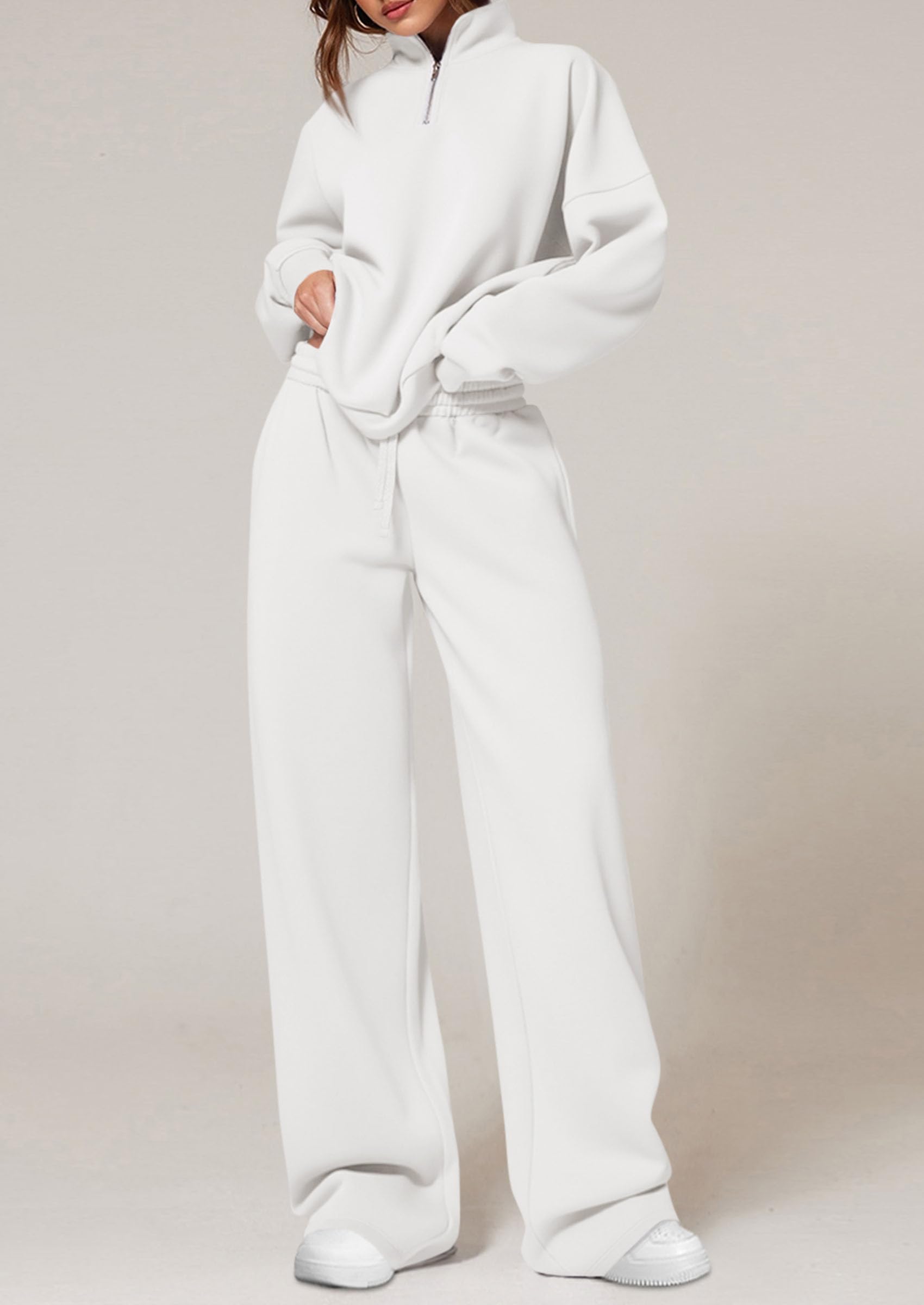 PRETTYGARDEN Womens Casual Two Piece Sets Fall Outfits Quarter Zip Sweatshirts Straight Leg Pants Sweatsuits Tracksuit