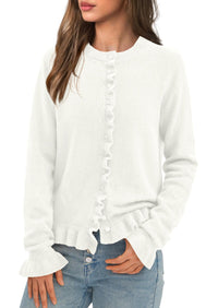 PRETTYGARDEN Womens Fall Button Down Cardigans Chunky Knit Ruffle Open Front Cropped Cardigan Sweaters Soft Long Sleeve Tops