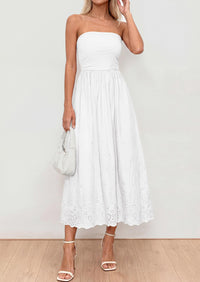 PRETTYGARDEN Womens Summer Dresses Sexy Sleeveless Tube Top Long Dress Eyelet Cotton Maxi Beach Sundress Pockets