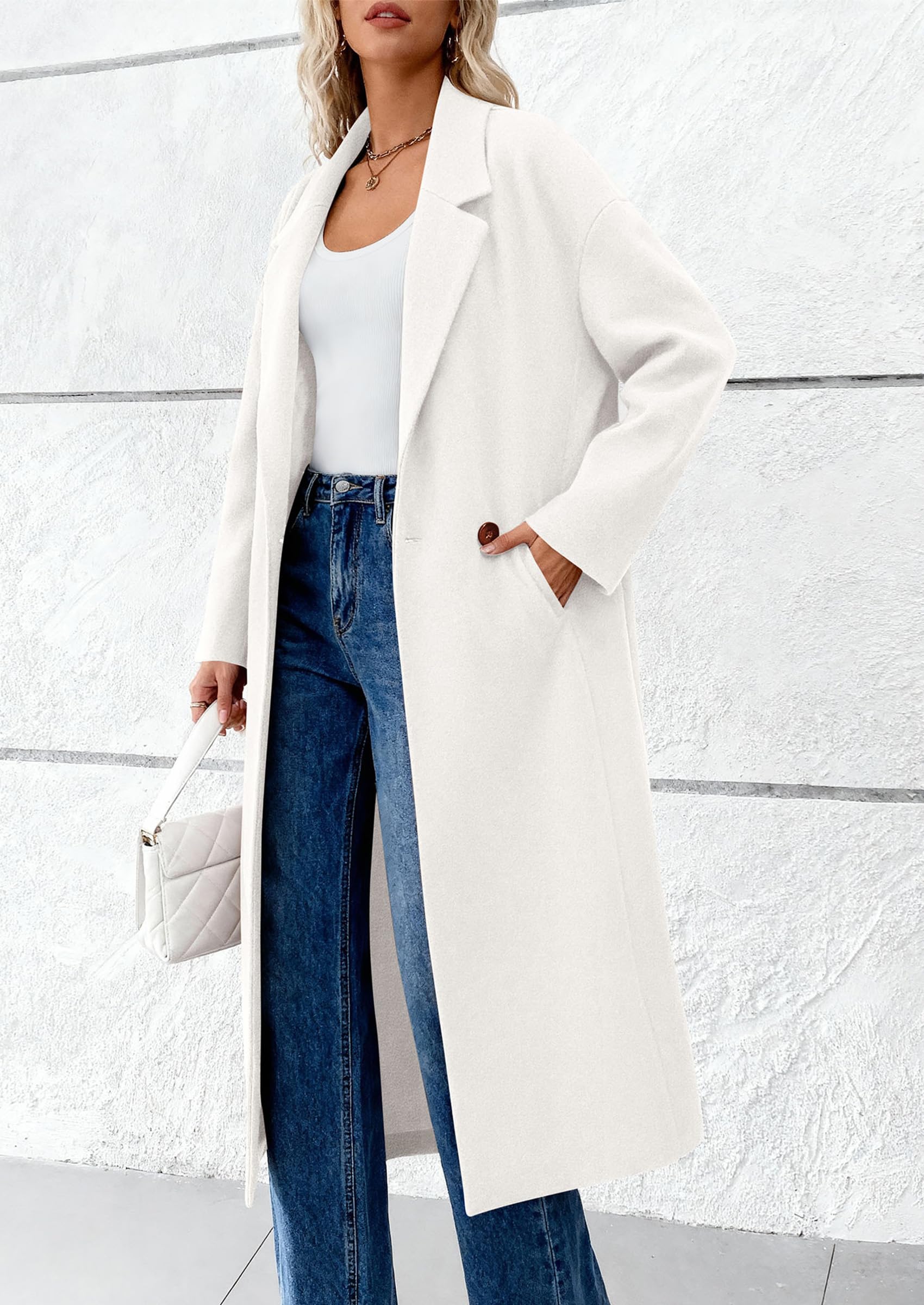 PRETTYGARDEN Womens Winter Coats Trendy Long Sleeve Notch Lapel Button Long Jackets Casual Oversized Vacation Outfits