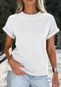 PRETTYGARDEN Womens Summer Tops Spring Casual Rolled Short Sleeve Basic Tees Crew Neck Work Shirts Fashion Clothing PRETTYGARDEN