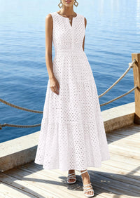 PRETTYGARDEN Summer Dresses for Women Sundresses Sleeveless V Neck Eyelet A Line Flowy Beach Vacation Spring Maxi Dress PRETTYGARDEN