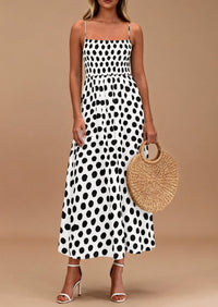 PRETTYGARDEN Womens Summer Dresses Spring Sleeveless Spaghetti Straps Casual Midi Dress Polka Dot Smocked Beach Sundress PRETTYGARDEN