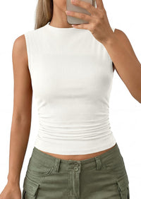 PRETTYGARDEN Tank Top for Women Summer Fashion Clothing Mock Neck Ribbed Knit Slim Fitted Shirts Going Out Tops PRETTYGARDEN