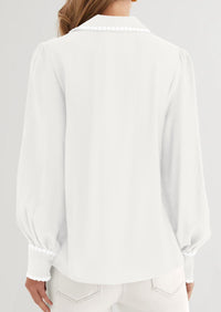 PRETTYGARDEN Womens Long Sleeve Button Down Shirts Trendy V Neck Loose Fit Fall Tops Collared Dressy Casual Blouses