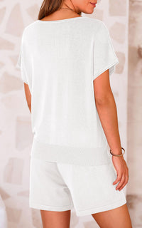 PRETTYGARDEN Two Piece Set for Women Summer Lounge Sets Shorts And Short Sleeve Tops Knitted Matching Travel Spring Outfits PRETTYGARDEN