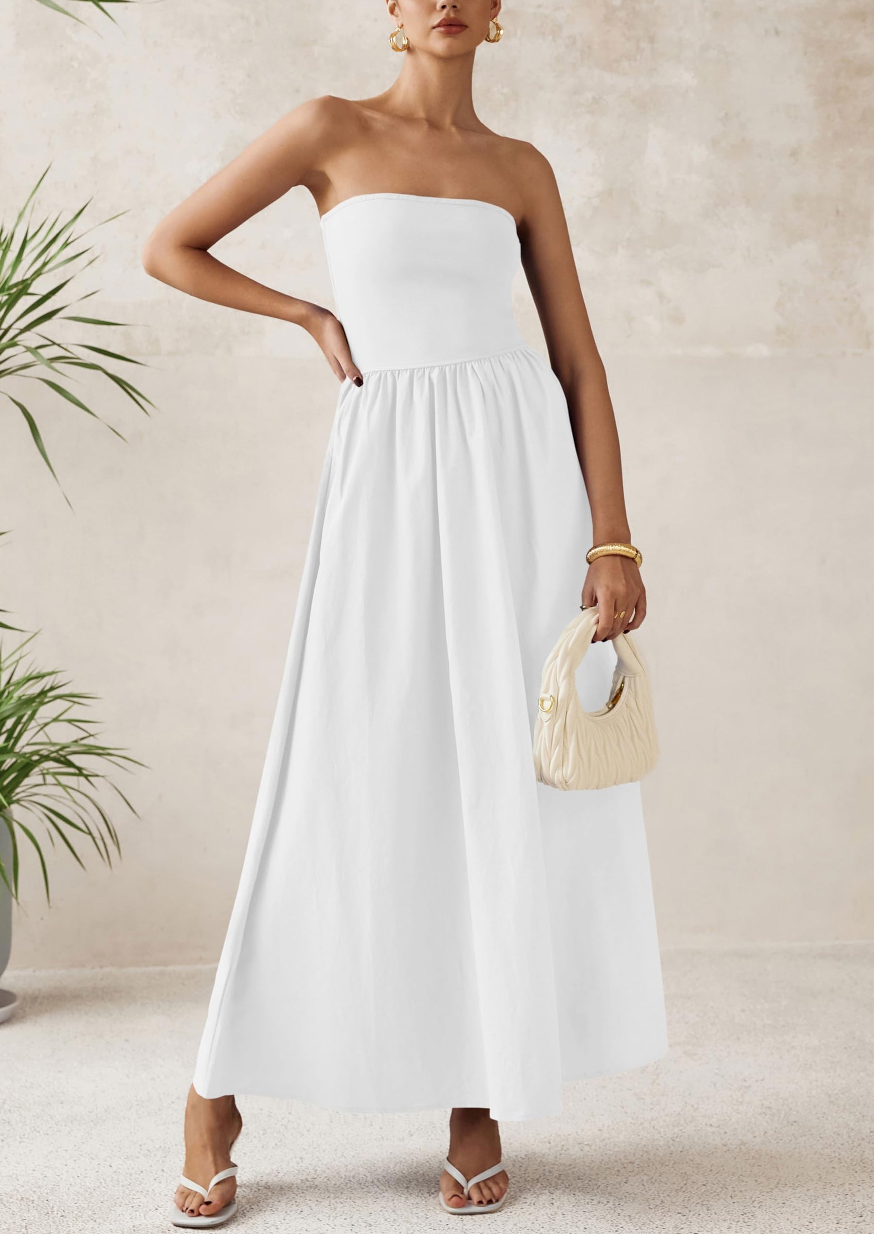 PRETTYGARDEN Women Summer Elegant Strapless Maxi Dress Tube Top Dress A Line Flowy Long Wedding Party Cocktail Dresses