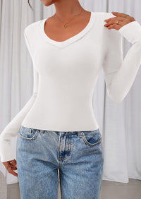 PRETTYGARDEN Womens Long Sleeve T Shirts Fall Trendy Deep V Neck Slim Fit Basic Crop Tops Casual Going Out Top